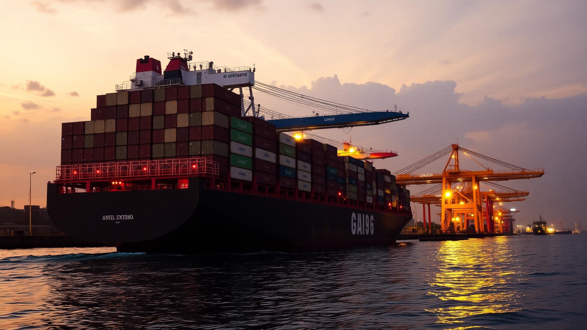 Navio cargueiro em porto de exportação